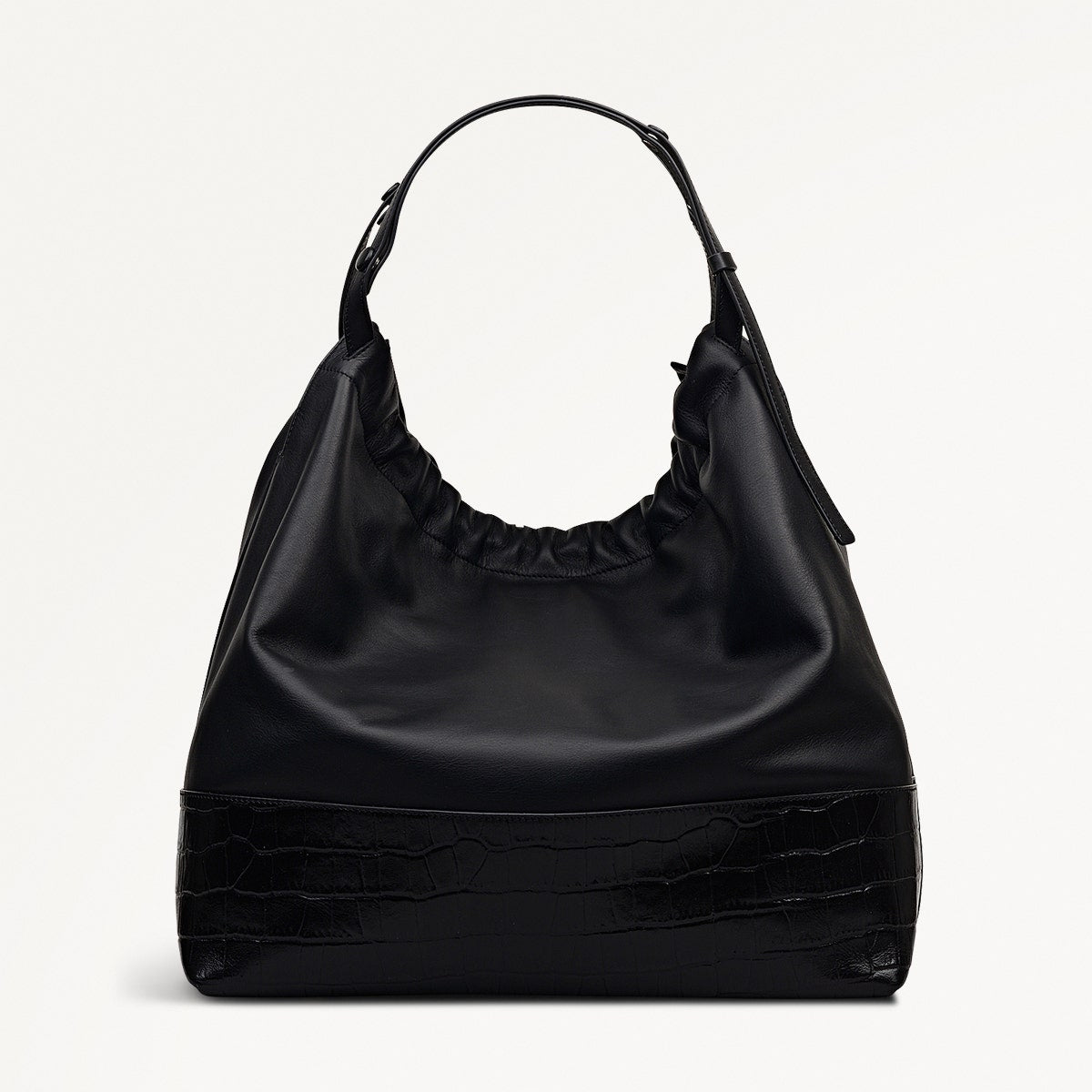 The Portobello Leather Large Drawstring Shoulder Bag in Black - 112190
