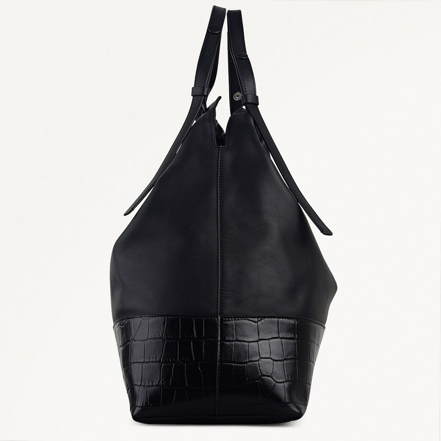 The Portobello Leather Large Drawstring Shoulder Bag in Black - 112190