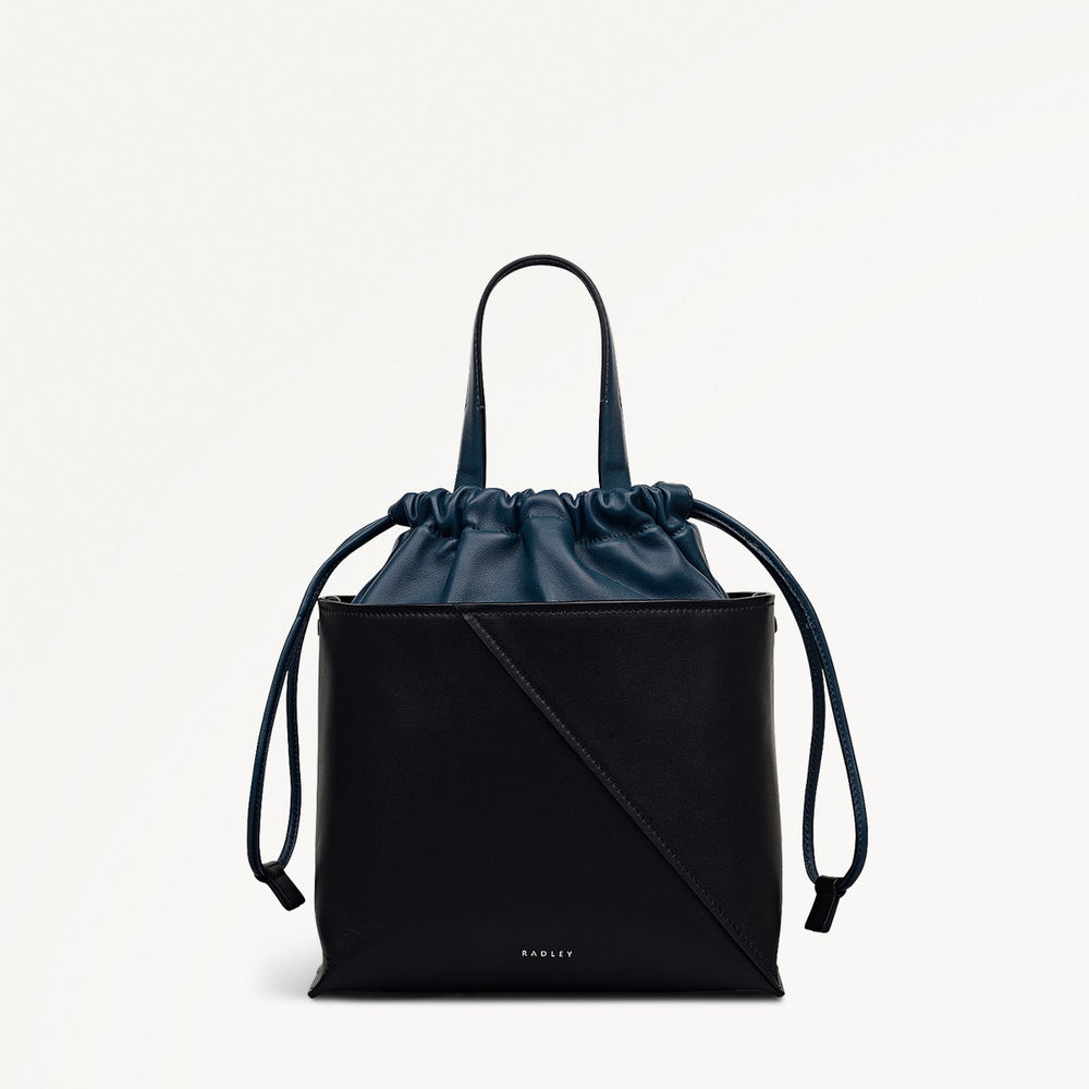 The Portobello Leather Small Drawstring Satchel Bag in Black - 112192