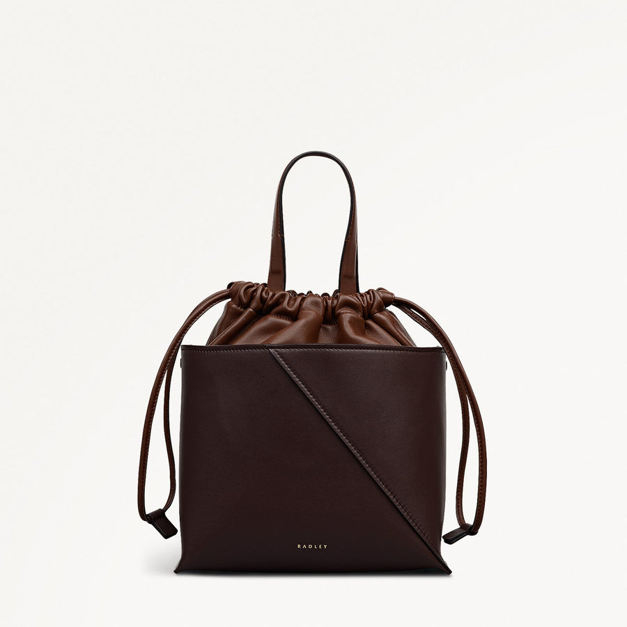 The Portobello Leather Small Drawstring Grab Bag in Dark Oak - 112193