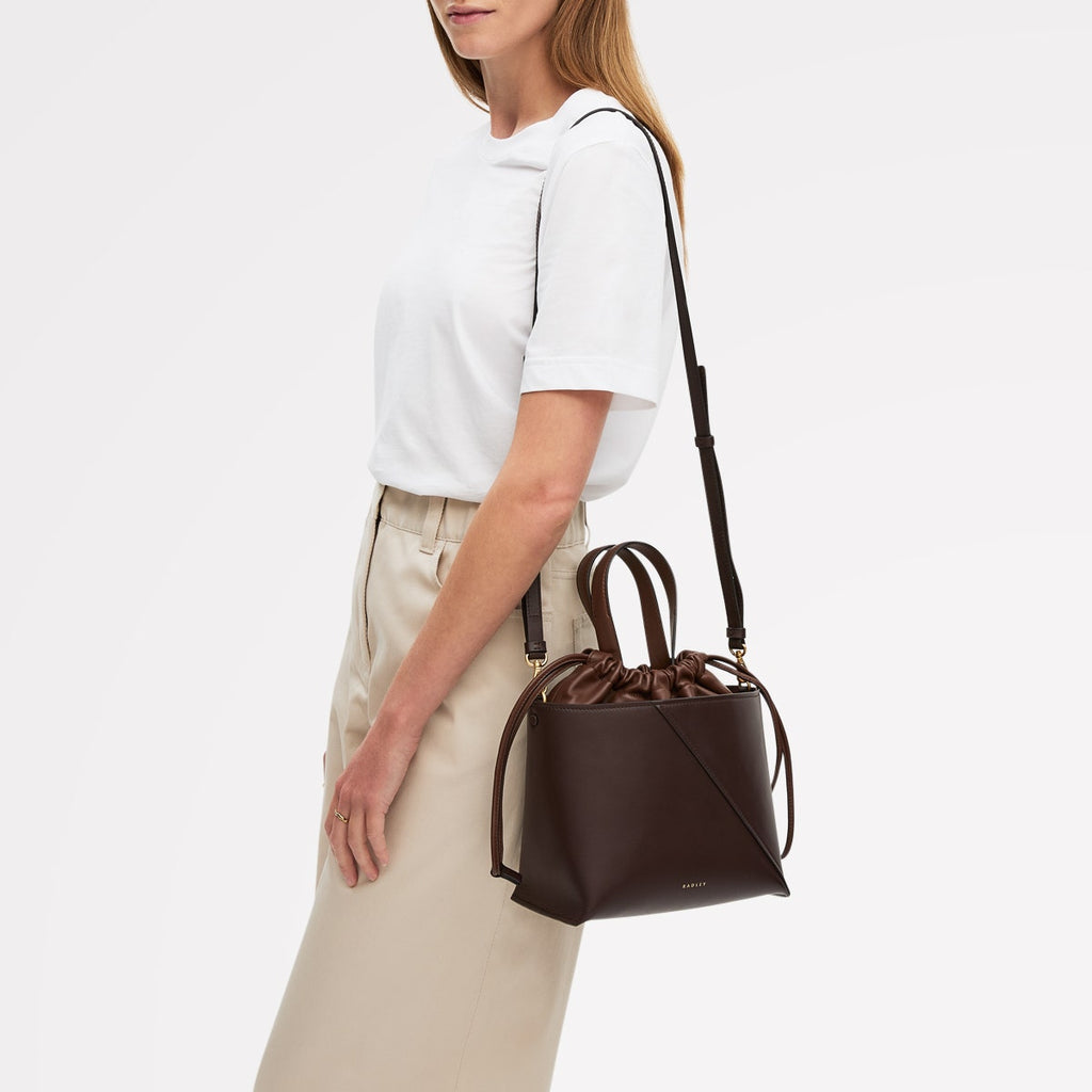 The Portobello Leather Small Drawstring Grab Bag in Dark Oak - 112193