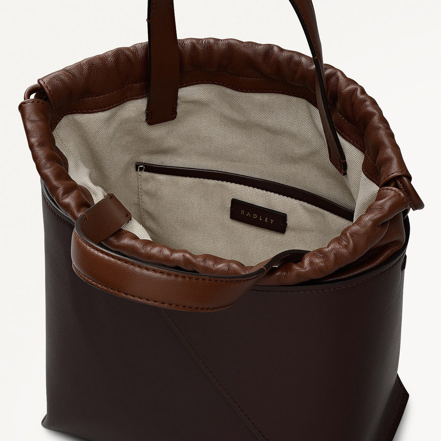 The Portobello Leather Small Drawstring Grab Bag in Dark Oak - 112193