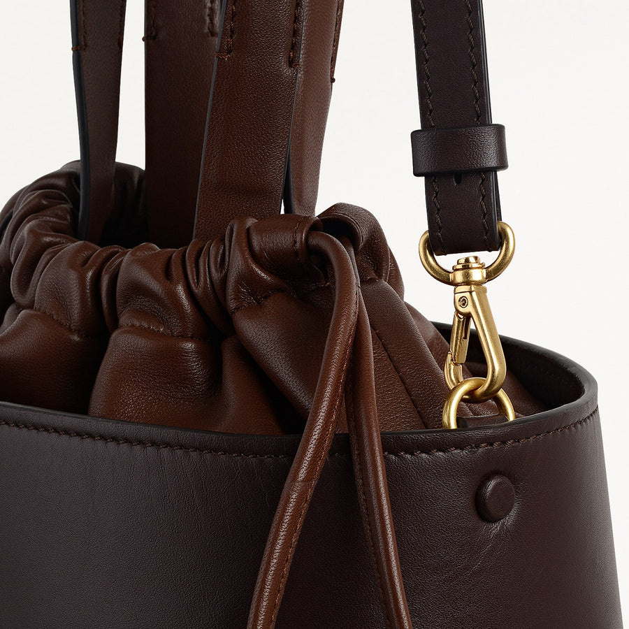 The Portobello Leather Small Drawstring Grab Bag in Dark Oak - 112193