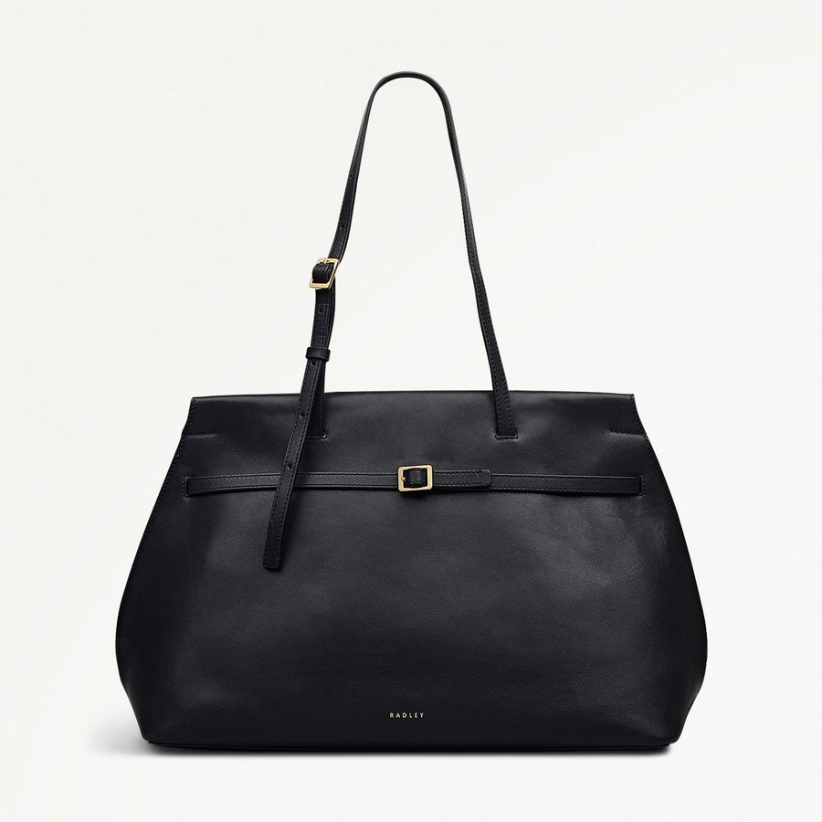 The Christina Leather Large Ziptop Shoulder Bag in Black - 112195