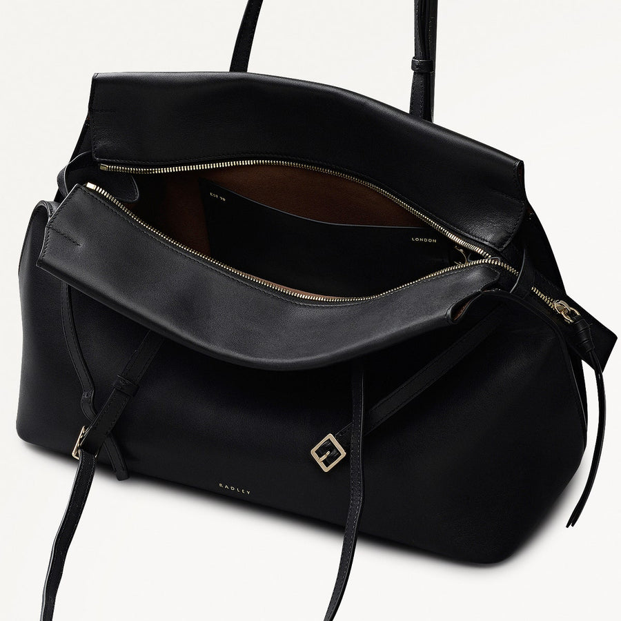 The Christina Leather Large Ziptop Shoulder Bag in Black - 112195