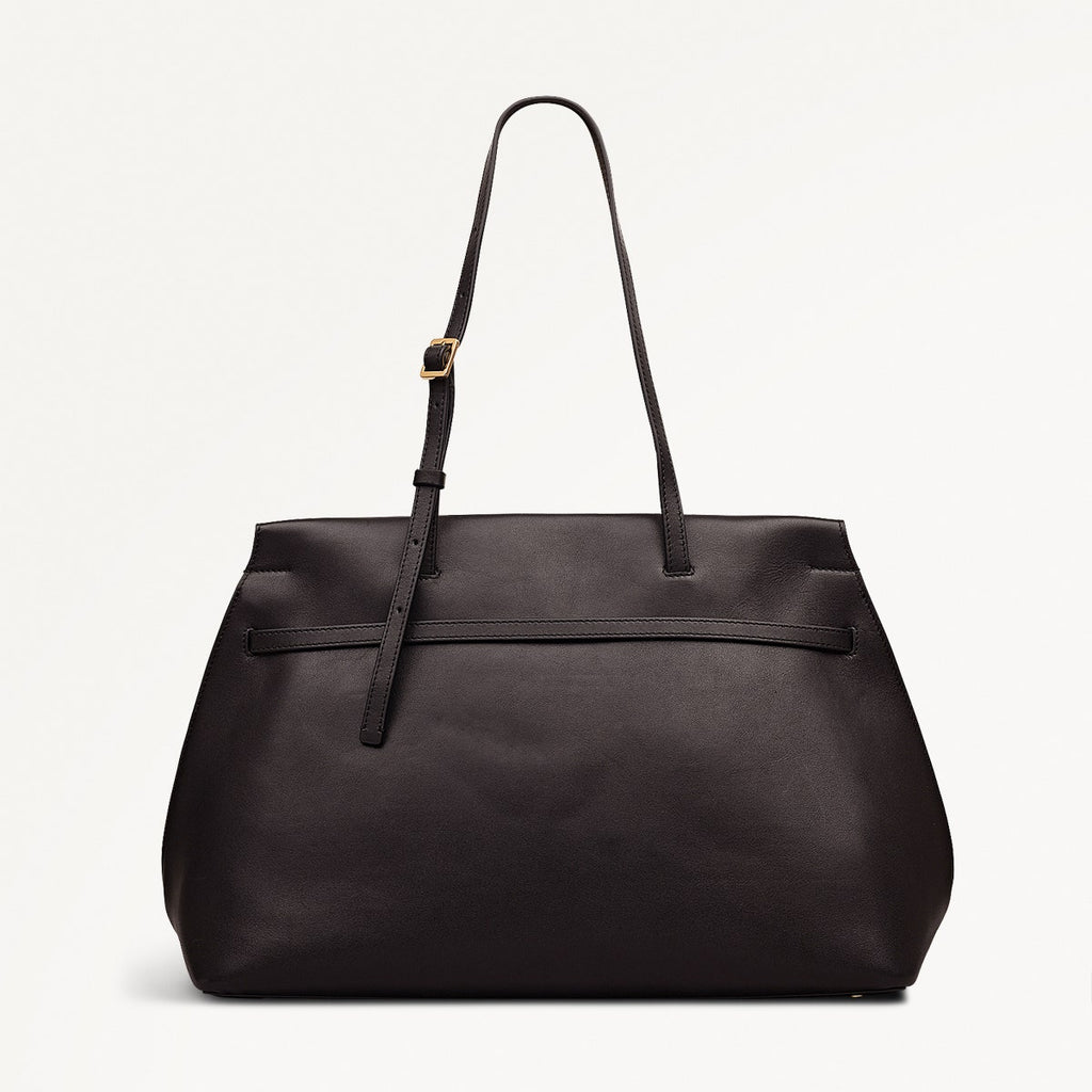 The Christina Leather Large Ziptop Shoulder Bag in Dark Oak - 112196