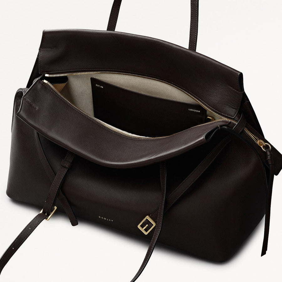 The Christina Leather Large Ziptop Shoulder Bag in Dark Oak - 112196