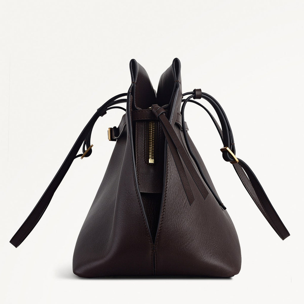 The Christina Leather Large Ziptop Shoulder Bag in Dark Oak - 112196