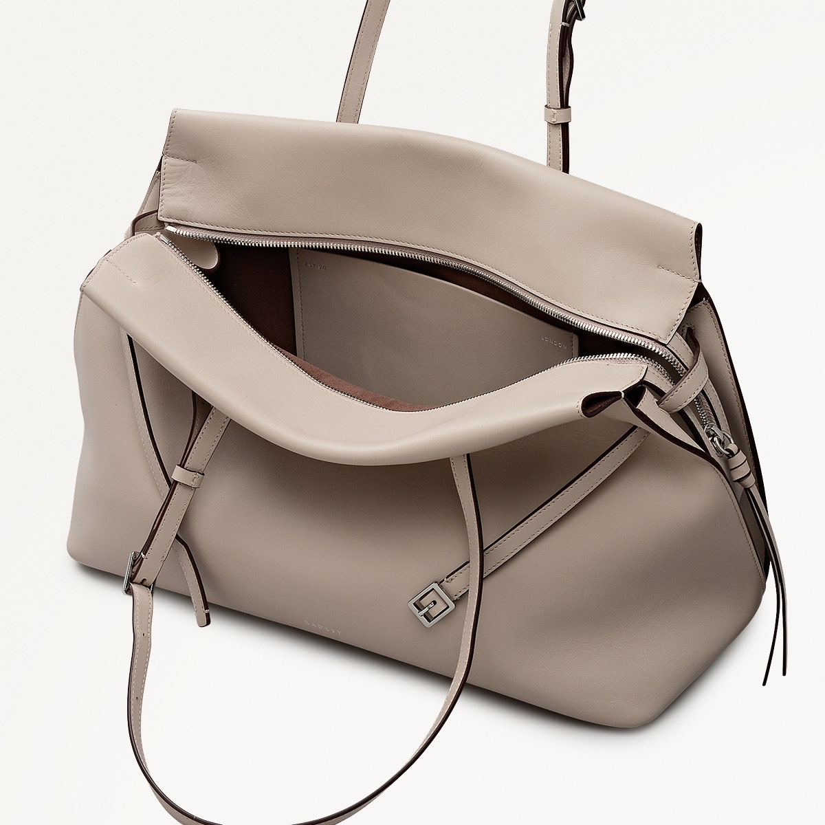 The Christina Leather Large Ziptop Shoulder Bag in Porcini - 112197