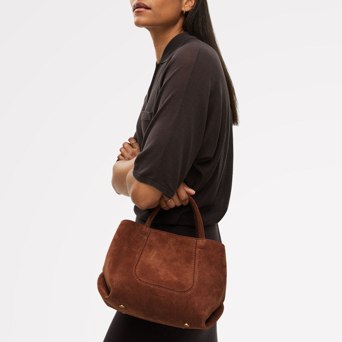 The Comptop Suede Small Ziptop Satchel Bag in Russet - 112201