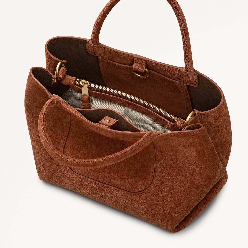 The Comptop Suede Small Ziptop Satchel Bag in Russet - 112201