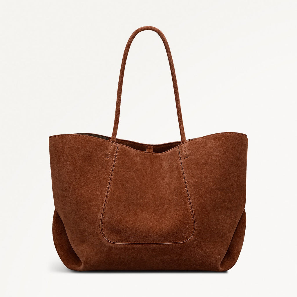 The Compton Suede Medium Ziptop Shoulder Bag in Russet - 112202