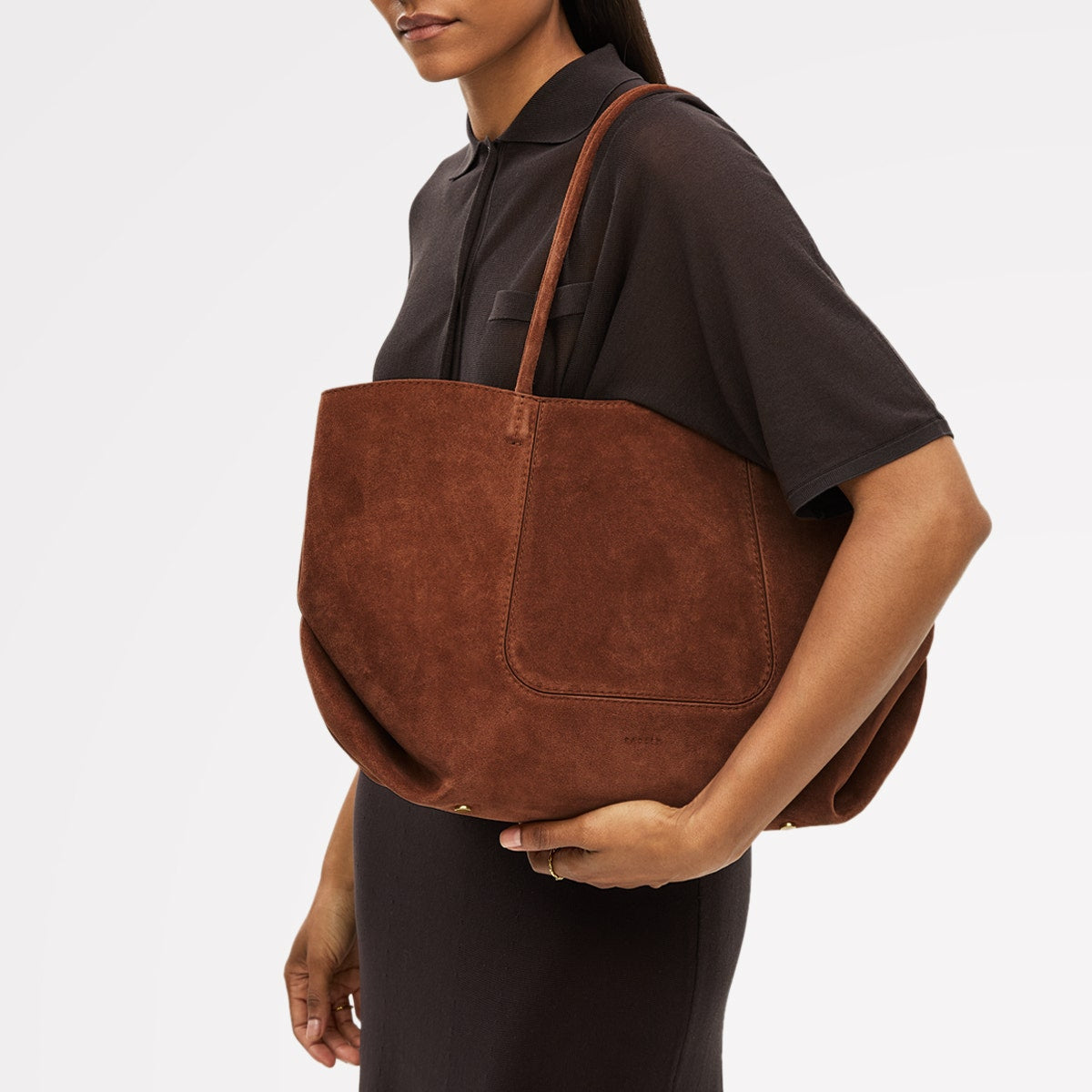 The Compton Suede Medium Ziptop Shoulder Bag in Russet - 112202
