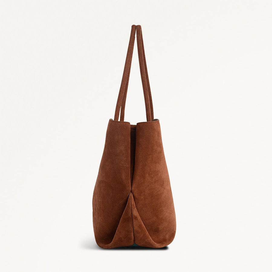The Compton Suede Medium Ziptop Shoulder Bag in Russet - 112202