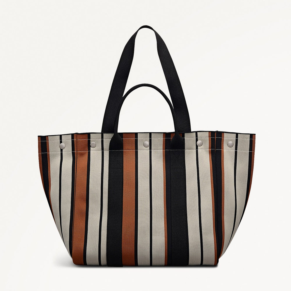 Hadleigh Place Stripe Large Open Top Tote Bag in Snow - 112210