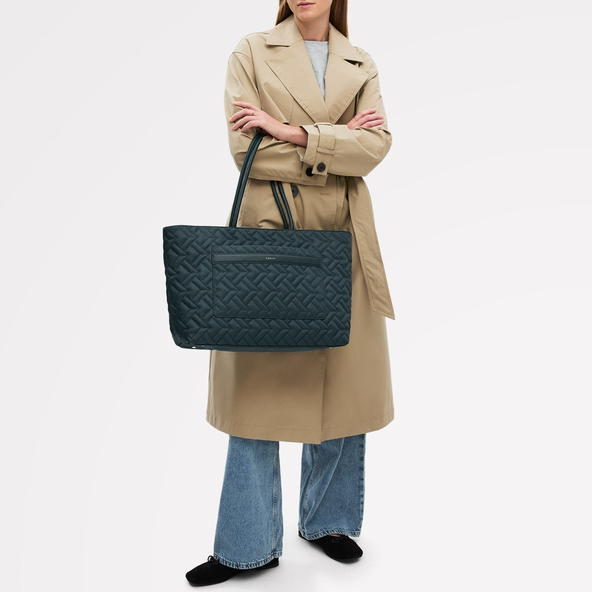 Holland Park Fabric Large Ziptop Tote Bag in Teal - 112215