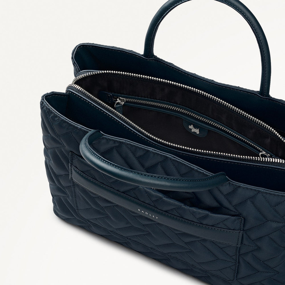 Holland Park Fabric Medium Ziptop Satchel Bag in Teal - 112216