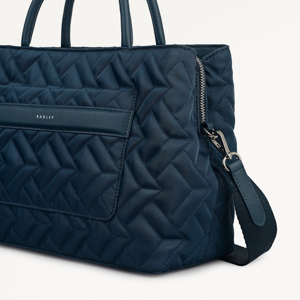 Holland Park Fabric Medium Ziptop Satchel Bag in Teal - 112216