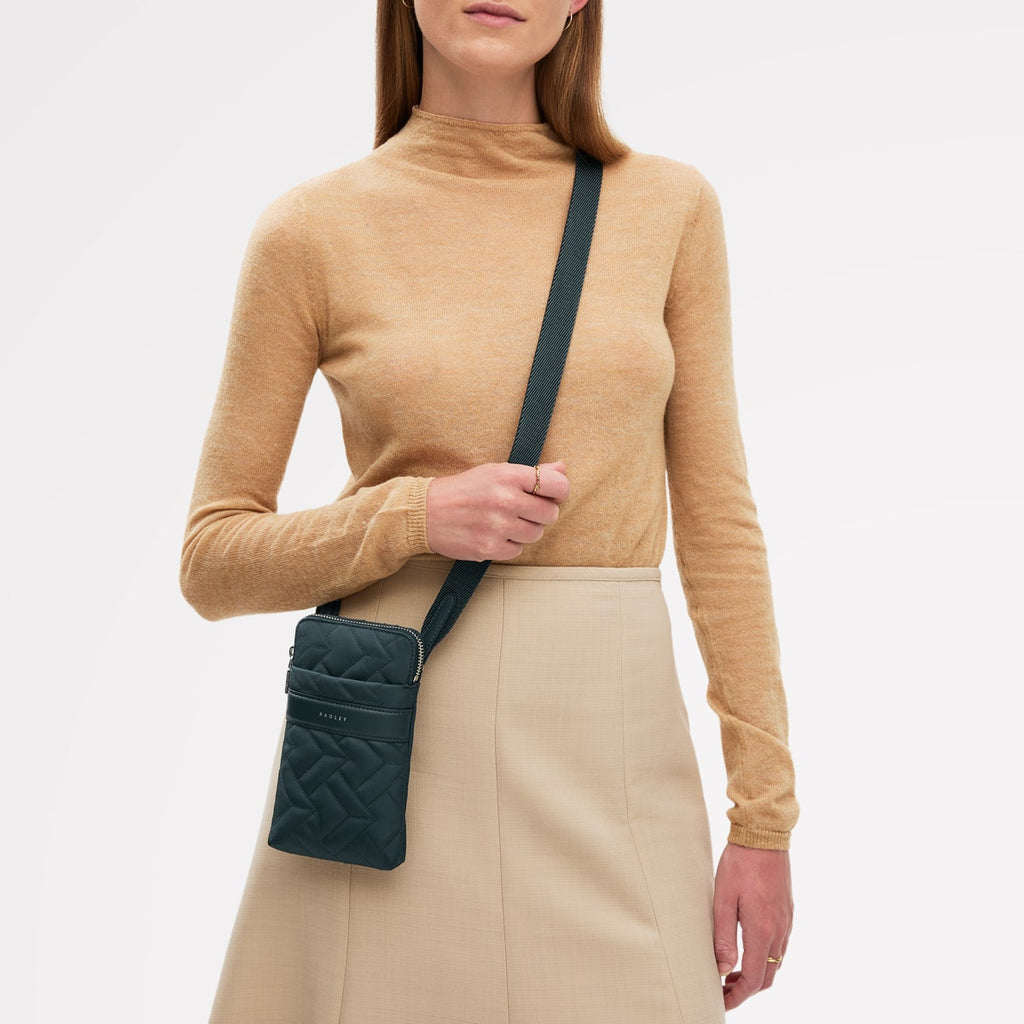 Holland Park Fabric Medium Zip Phone Cross Body Bag in Teal - 112217