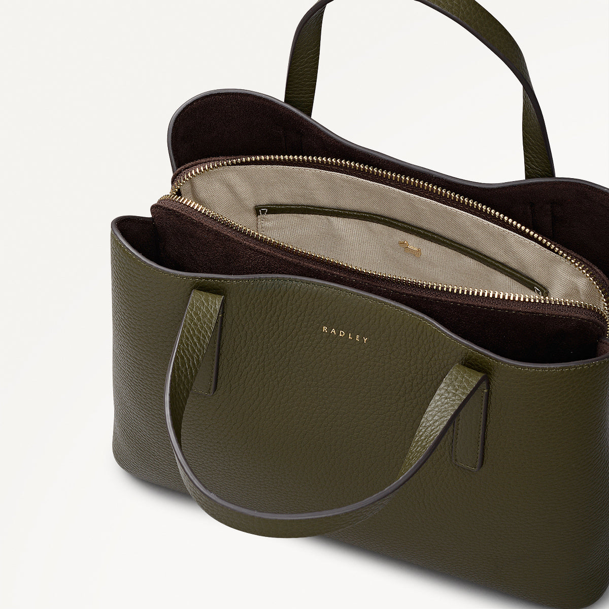 Dukes Place Leather Medium Ziptop Grab Bag in Pine Needle - 112231