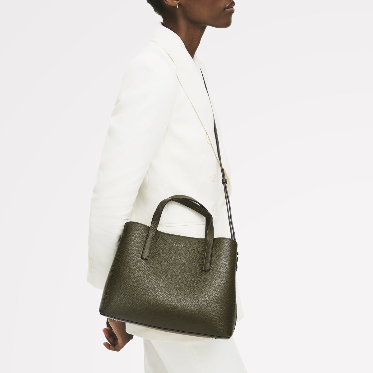 Dukes Place Leather Medium Ziptop Satchel Bag in Pine Needle - 112231