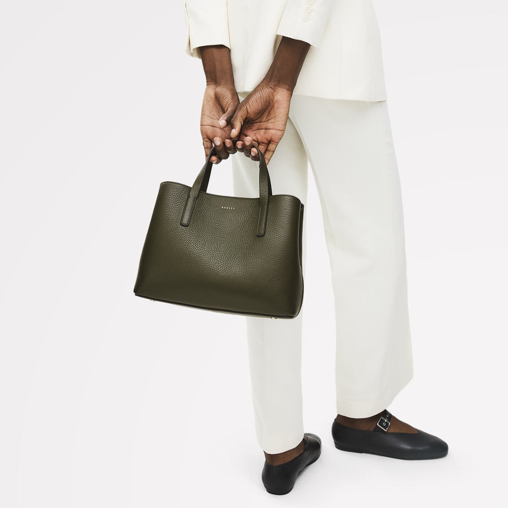 Dukes Place Leather Medium Ziptop Satchel Bag in Pine Needle - 112231