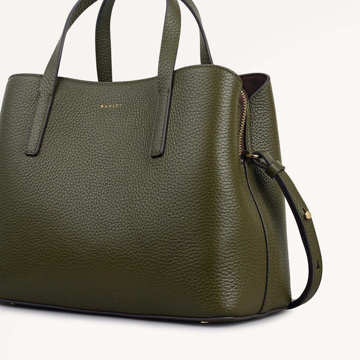 Dukes Place Leather Medium Ziptop Grab Bag in Pine Needle - 112231
