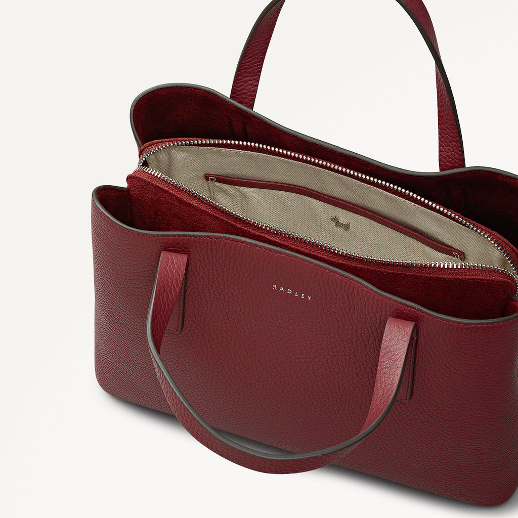 Dukes Place Leather Medium Ziptop Satchel Bag in Carmine - 112235