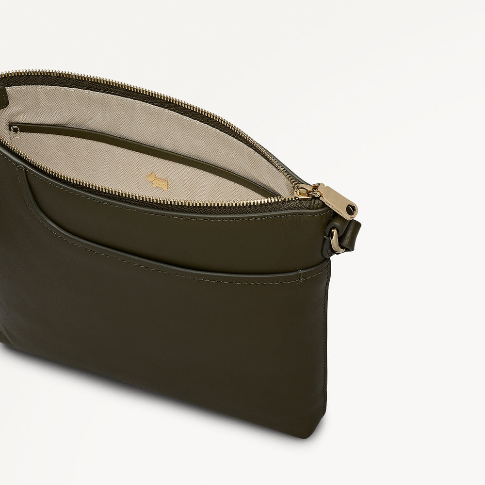 Pockets Leather Small Ziptop ns Cross Body Bag in Pine Needle - 112237