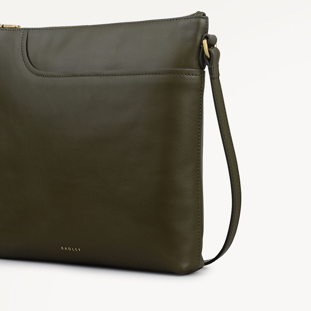 Pockets Leather Large Ziptop ns Cross Body Bag in Pine Needle - 112238