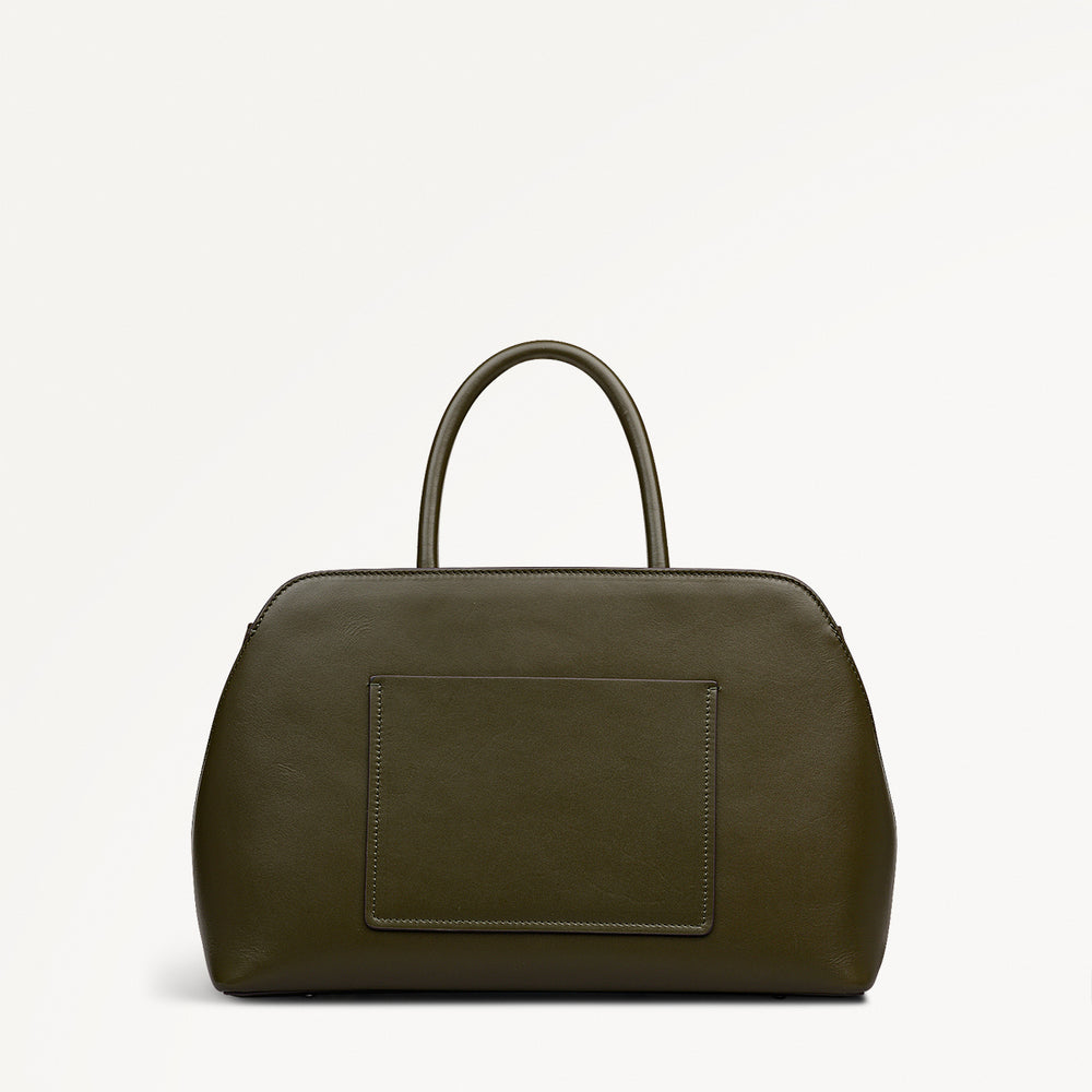 Liverpool Street Leather Medium Ziptop Satchel Bag in Pine Needle - 112247