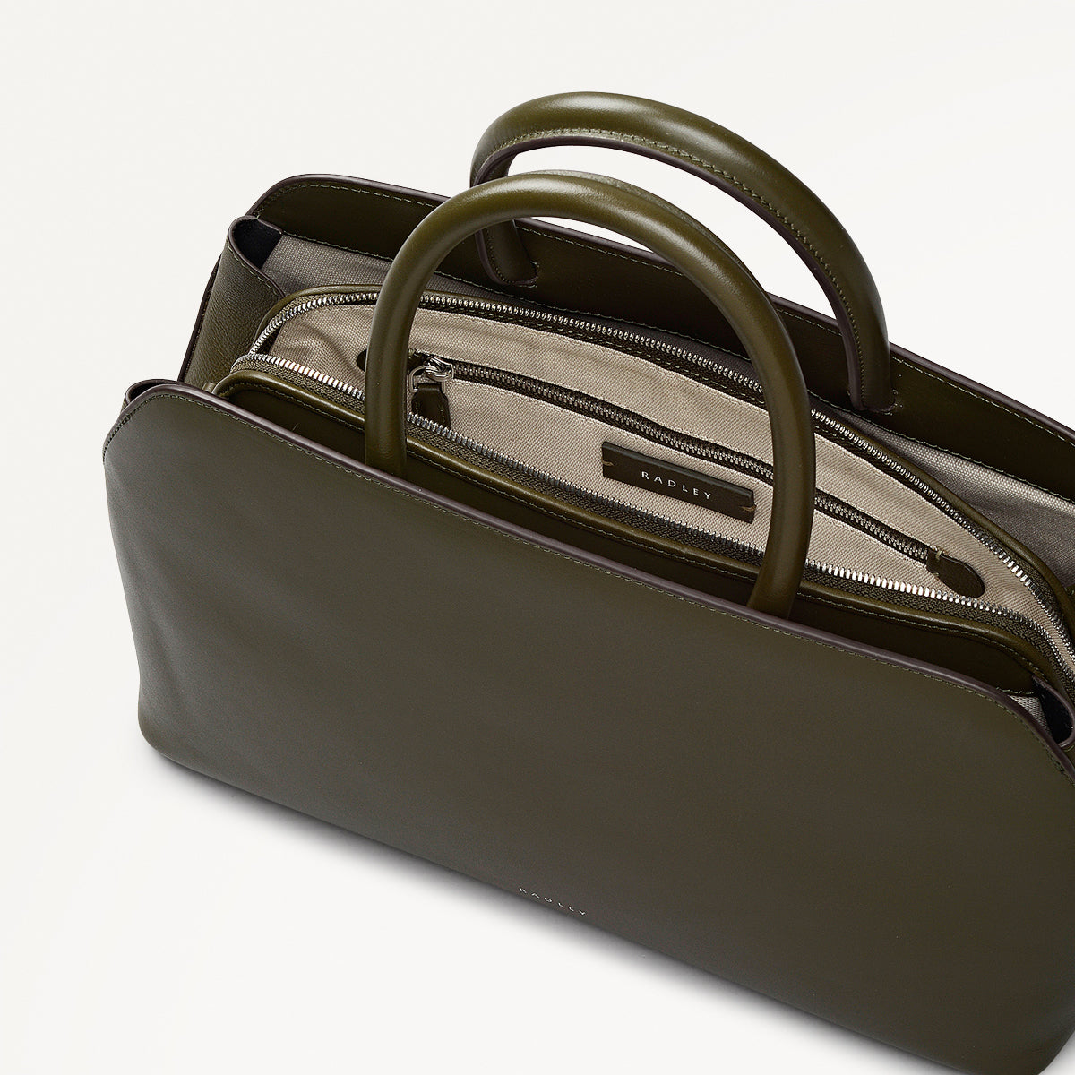 Liverpool Street Leather Medium Ziptop Satchel Bag in Pine Needle - 112247