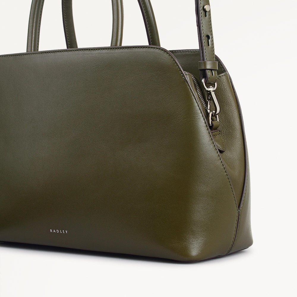 Liverpool Street Leather Medium Ziptop Satchel Bag in Pine Needle - 112247