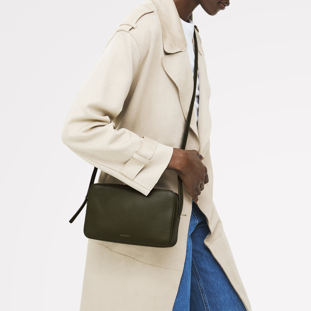 Duchess Close Leather Small Ziptop Cross Body Bag in Pine Needle - 112258