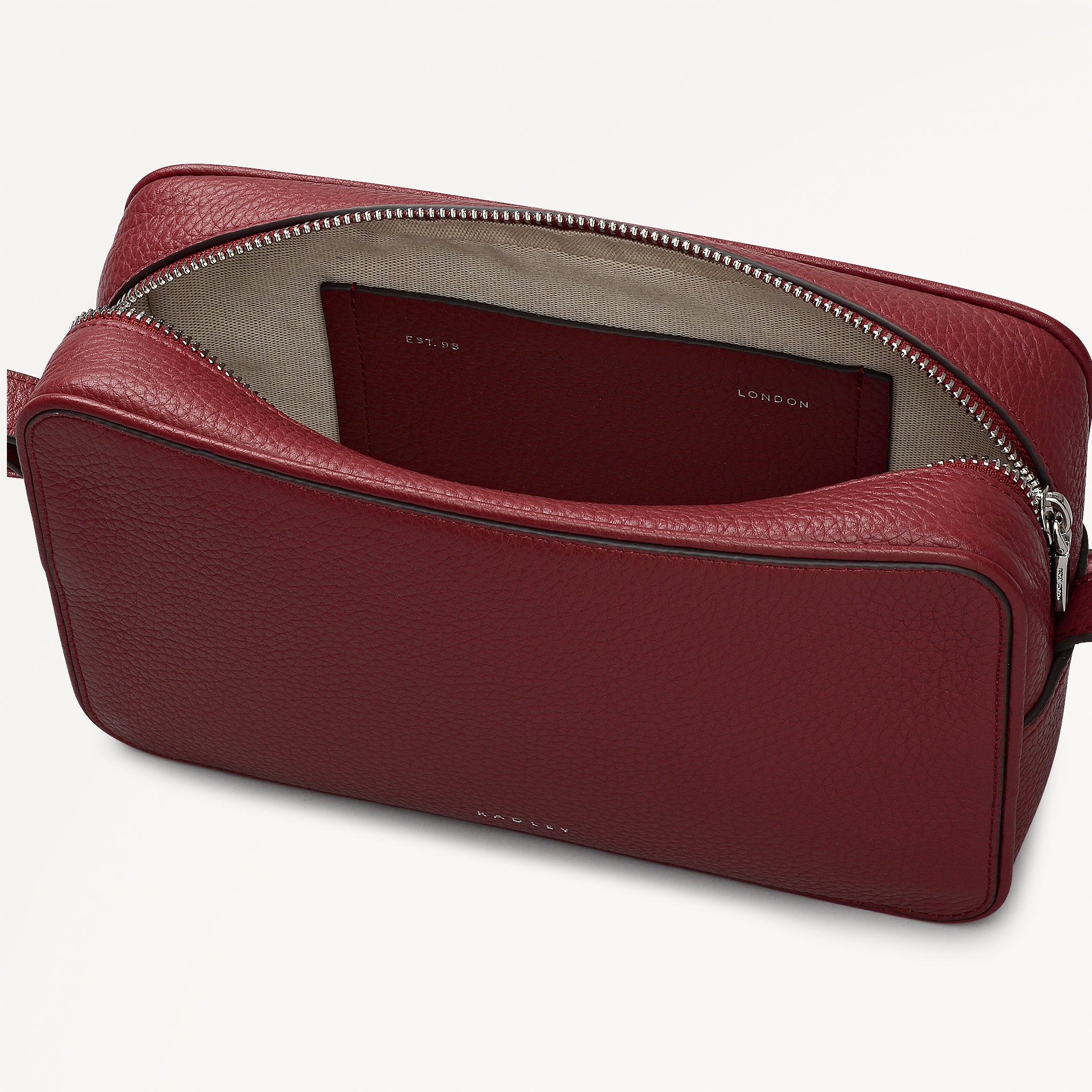 Duchess Close Leather Small Ziptop Cross Body Bag in Carmine - 112259