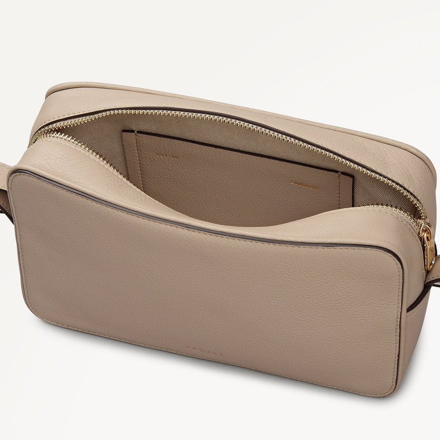 Duchess Close Leather Small Ziptop Cross Body Bag in Porcini - 112260