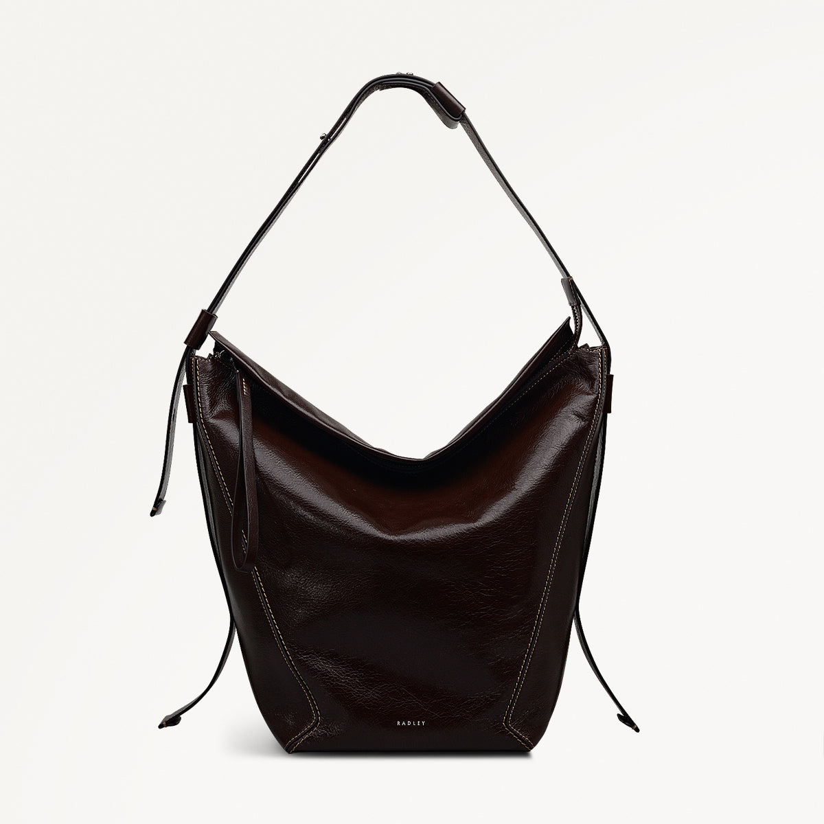 De Beauvoir Leather Large Ziptop Shoulder Bag in Dark Oak - 112261