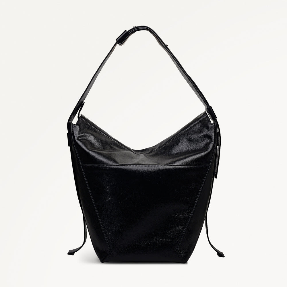 De Beauvoir Leather Large Ziptop Shoulder Bag in Black - 112262