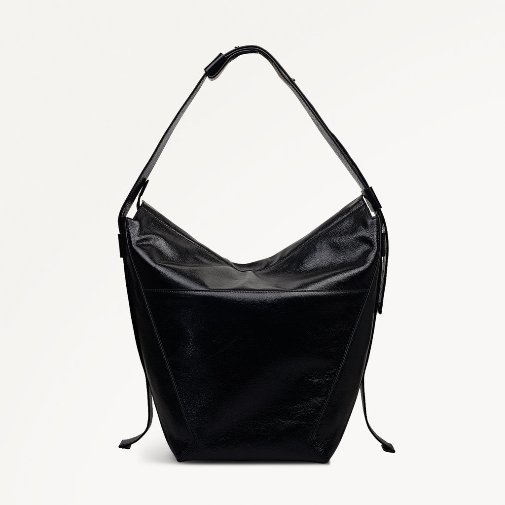 De Beauvoir Leather Large Ziptop Shoulder Bag in Black - 112262