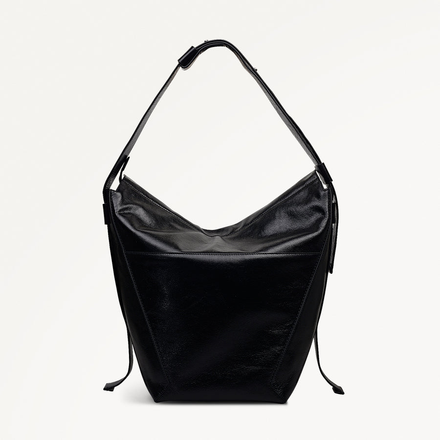 De Beauvoir Leather Large Ziptop Shoulder Bag in Black - 112262