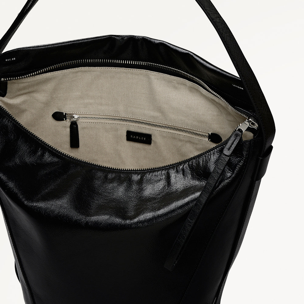 De Beauvoir Leather Large Ziptop Shoulder Bag in Black - 112262