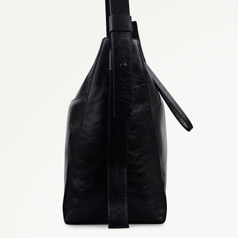 De Beauvoir Leather Large Ziptop Shoulder Bag in Black - 112262