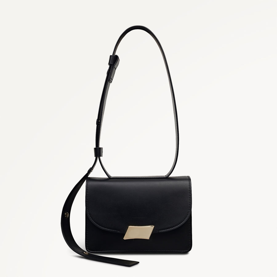 The Belsize Leather Small Flapover Shoulder Bag in Black - 112263