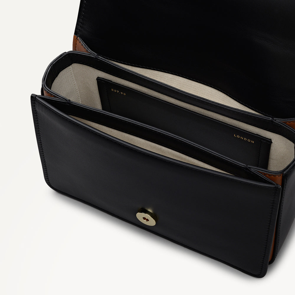 The Belsize Leather Small Flapover Shoulder Bag in Black - 112263