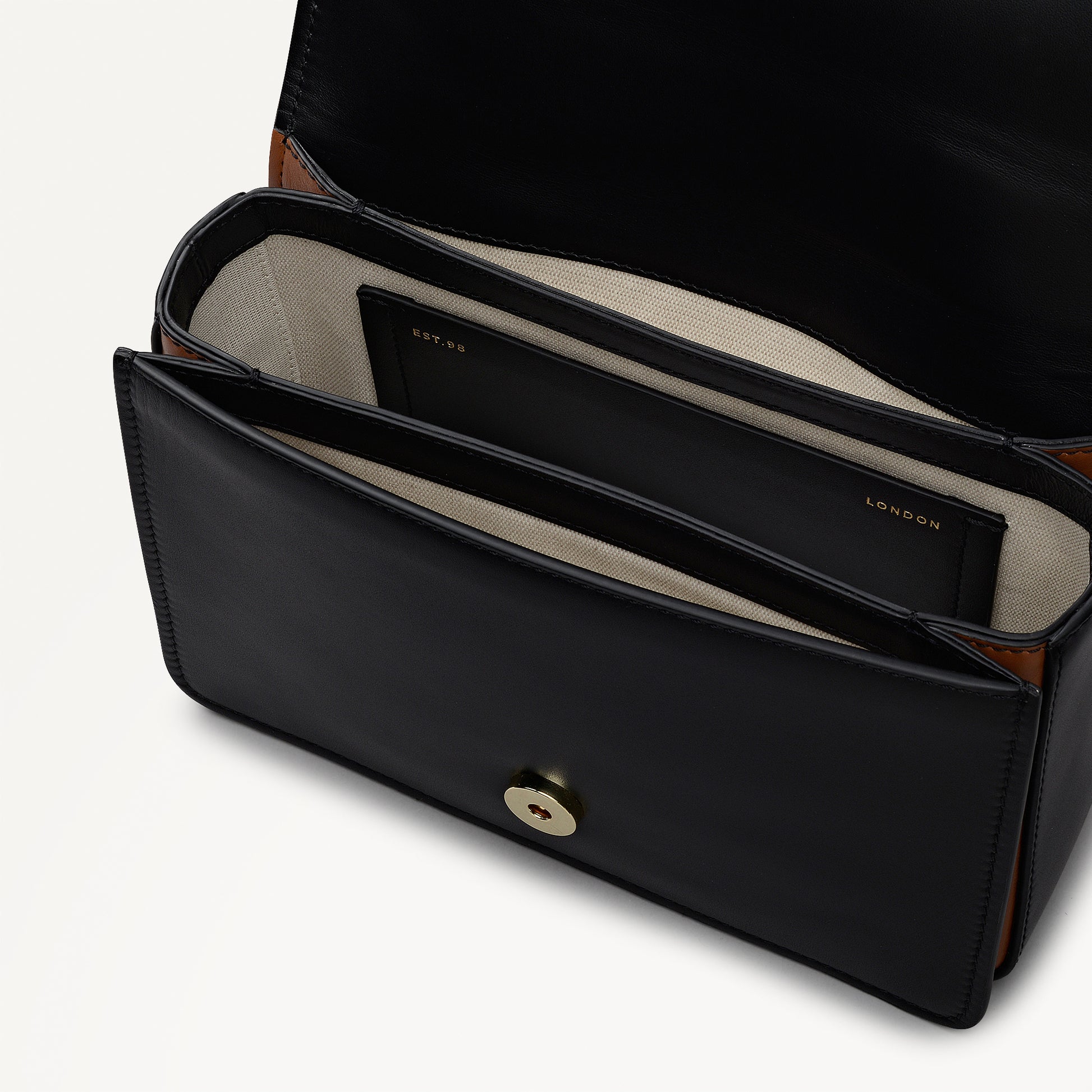 The Belsize Leather Small Flapover Shoulder Bag in Black - 112263