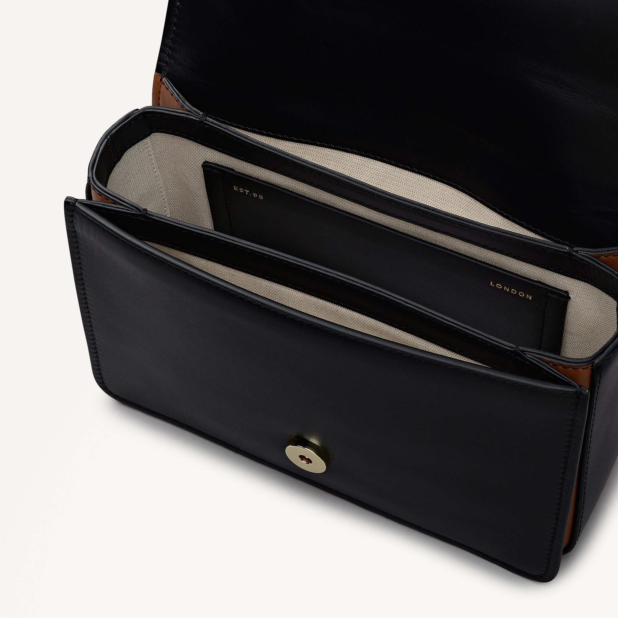 The Belsize Leather Small Flapover Shoulder Bag in Black - 112263