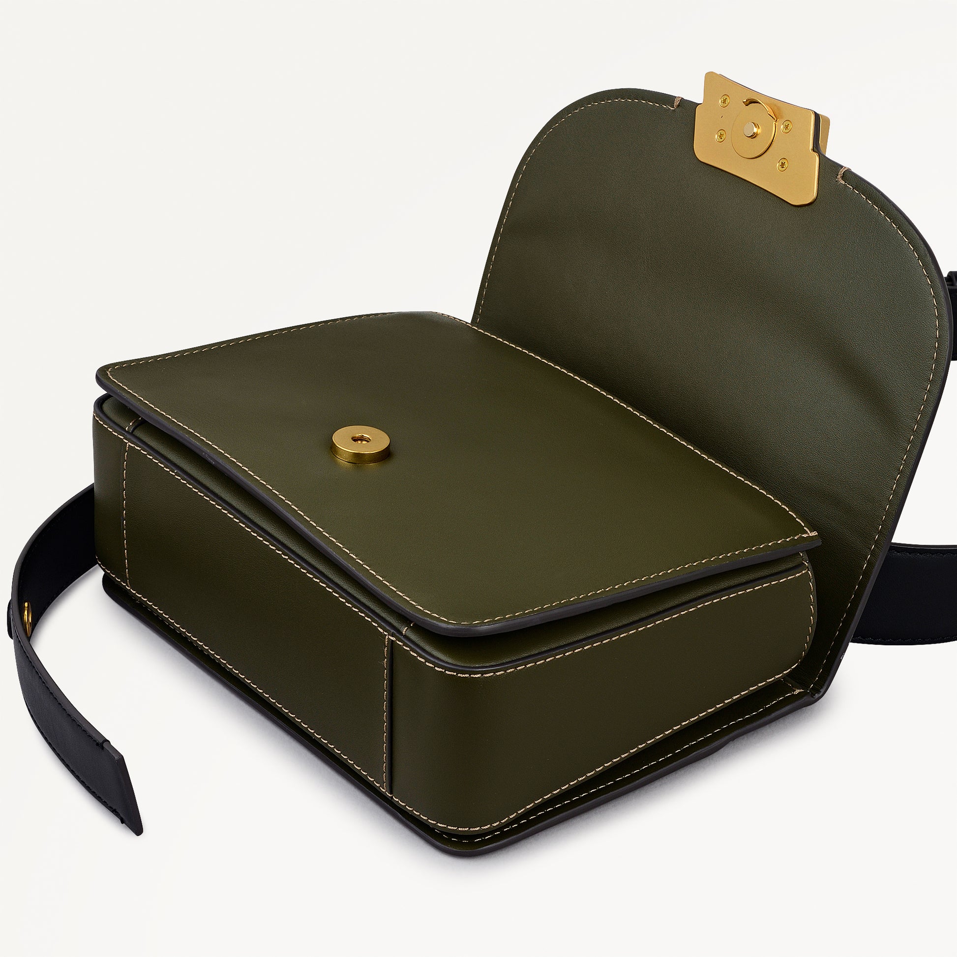 The Belsize Leather Small Flapover Shoulder Bag in Pine Needle - 112264