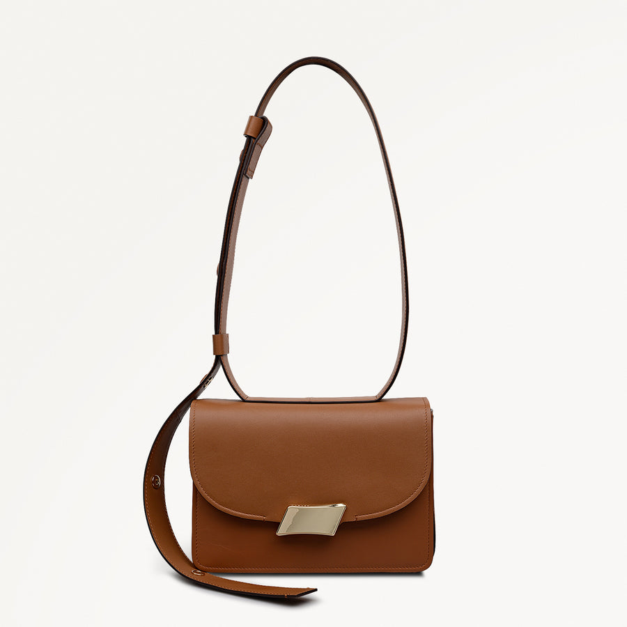 The Belsize Leather Small Flapover Shoulder Bag in Toffee - 112265