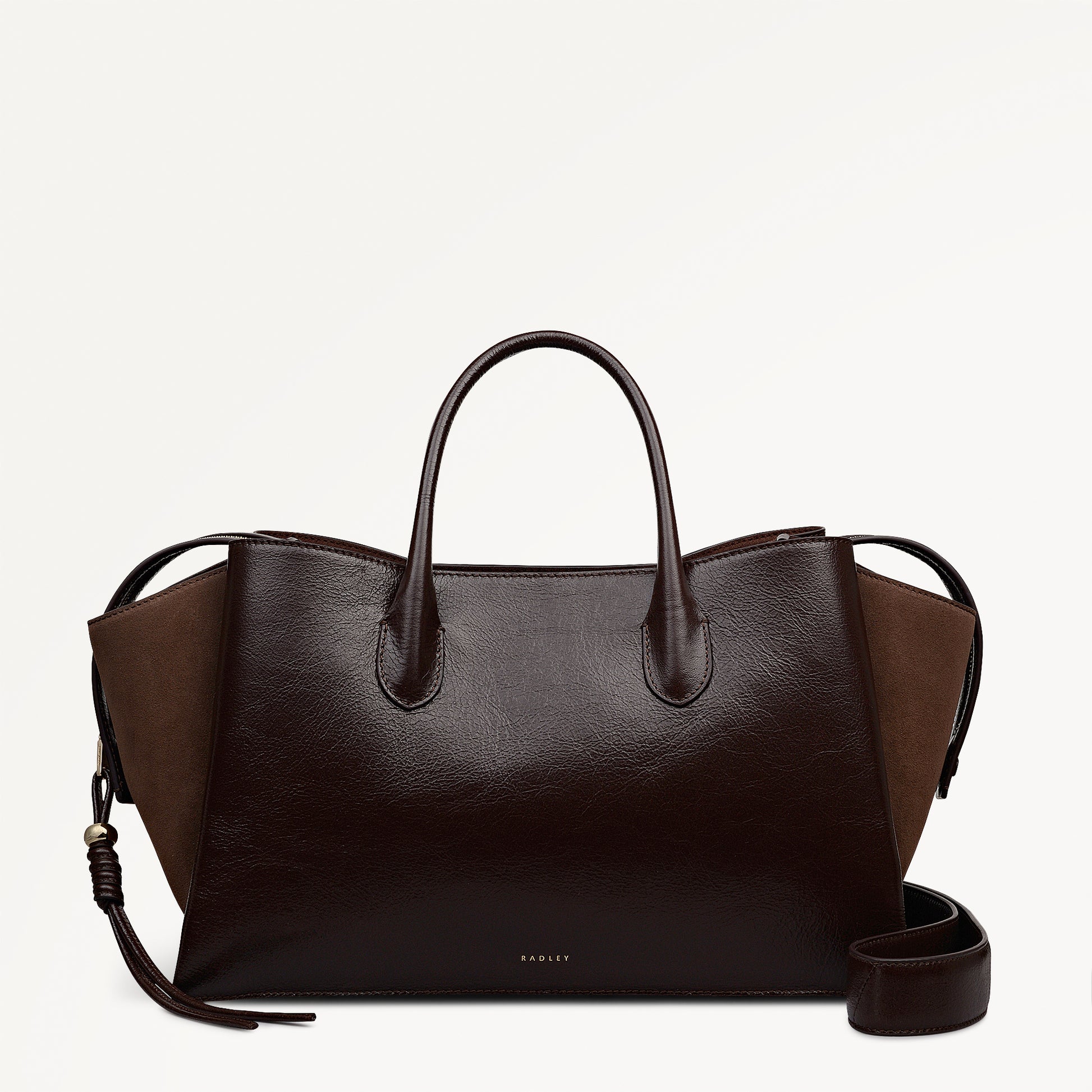 The Romilly Leather Large Ziptop Grab Bag in Dark Oak - 112267