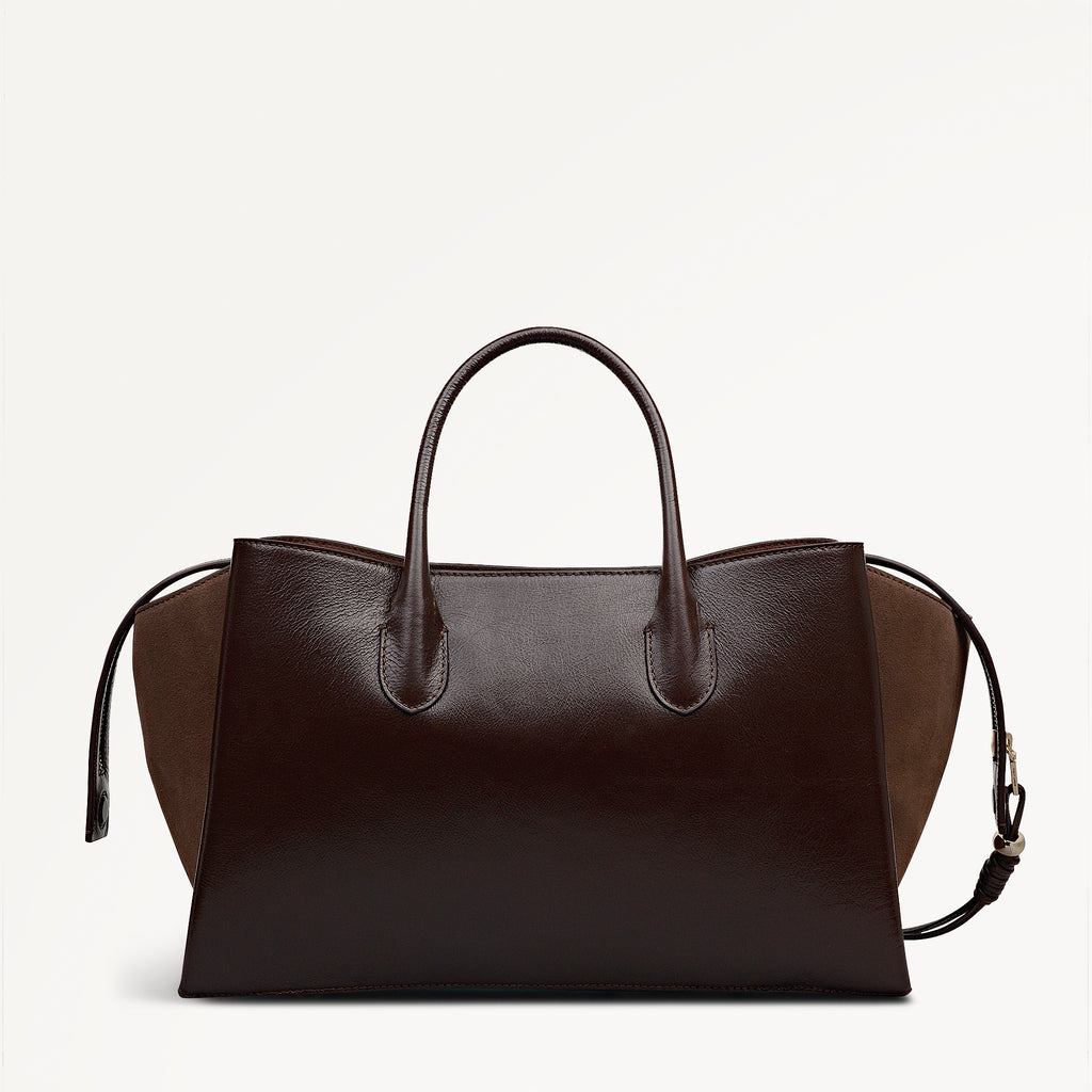 The Romilly Leather Large Ziptop Grab Bag in Dark Oak - 112267